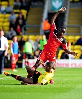 Images Dated 22nd September 2012: Chalobah vs Adomah: Intense Battle in Watford vs Bristol City Championship Clash