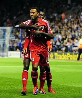 Leicester City V Bristol City Prints: Championship Glory: Unforgettable Nicky Maynard and Albert Adomah Goal Celebration for Bristol City vs