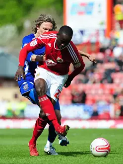 Bristol City V Ipswich Town Prints: Championship Showdown: A Battle for Ball Possession - Adomah vs. Bullard (16-04-2011)