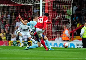 Bristol City V Hull City Prints: Championship Showdown: Nicky Maynard's Goal Attempt Blocked by Joe Dudgeon in Bristol City vs