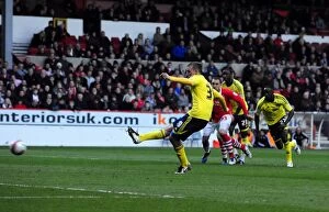 Images Dated 7th April 2012: Chris Wood Scores Penalty for Bristol City Against Nottingham Forest, April 2012