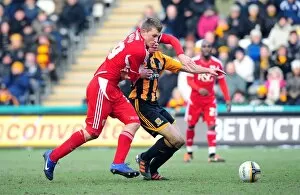 Hull City v Bristol City Collection: Chris Wood vs. James Chester: Battle for Supremacy in Hull City vs