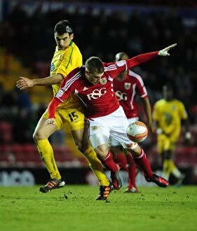 Images Dated 14th February 2012: Chris Wood vs Mile Jedinak: Intense Battle in the Championship: Bristol City vs Crystal Palace