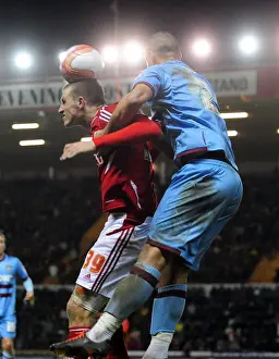 Bristol City V West Ham Prints: Chris Wood vs. Winston Reid: Aerial Battle at Ashton Gate Stadium - Bristol City vs