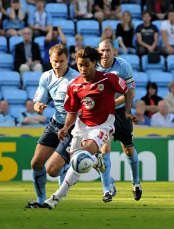 City new signing Alvaro Saborio takes on the Coventry defence