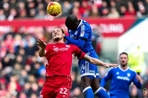 Bristol City V Cardiff City Prints: Clash in the Air: Milan Djuric vs. Souleymane Bamba at Ashton Gate