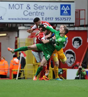 Bristol City V Preston North End Prints: Clash at Ashton Gate: Williams and Rudd Engage in Heated Altercation