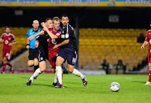 Southend United v Bristol City Collection: Clash at Roots Hall: David Clarkson's Battle for Possession vs Graham Coughlan