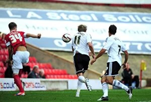 Images Dated 1st September 2012: Controversial Moment: John Stones Blocks Martyn Woolford's Goal for Bristol City