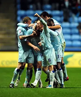 Coventry City V Bristol City Prints: Coventry City's Gary Deegan Celebrates with Team Mates After Goal vs