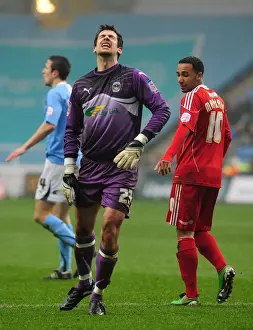 Coventry City V Bristol City Prints: Coventry's Danny Ireland Injured After Replacing Keiren Westwood for Coventry City vs