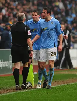 Coventry City V Bristol City Prints: Coventry's Wood Argues with Linesman During Tense Championship Clash: Coventry City vs