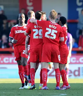 Crawley Town V Bristol City Prints: Crawley Town's Anthony Wordsworth Scores and Celebrates with Team Mates Against Bristol City