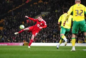Images Dated 14th March 2011: David Clarkson's Thrilling Volley: Norwich City vs. Bristol City, Championship Clash (14-03-2011)
