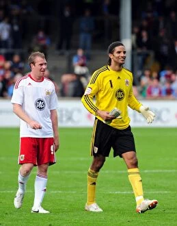 Images Dated 11th September 2010: David James and David Clarkson Celebrate Bristol City's Win over Scunthorpe United (11-09-2010)