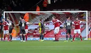 Bristol City V Carlisle United Prints: Defensive Stance: Bristol City Players Prepare for Carlisle United Corner