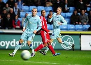 Coventry City v Bristol City Collection: Deflected Goal: Nicky Maynard's Close Call for Bristol City vs Coventry City in Championship