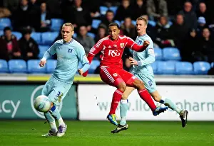 Coventry City V Bristol City Prints: Deflected Shot by Nicky Maynard: A Near Miss for Bristol City Against Coventry City in Championship (26/12/2011)