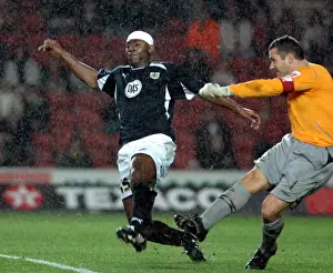Southampton V Bristol City Prints: Dele Adebola Challenges saints goal keeper kelvin Davis