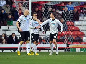 Bristol City V Derby County Prints: Derby County Celebrates Championship Win: Craig Bryson and Team Mates Rejoice After Goal vs