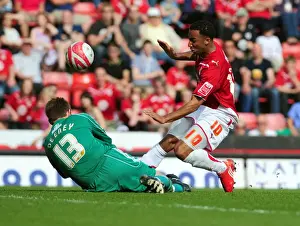 Bristol City V Derby County Prints: Derby's Deeney Denies Maynard: Thwarted Goal in Bristol City vs