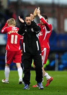Images Dated 17th March 2012: Derek McInnes Appreciates Bristol City Fans at Portsmouth Game, 17th March 2012