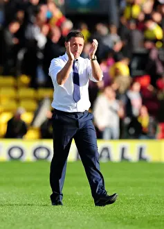 Framed Print : Derek McInnes Appreciates Bristol City Fans at Vicarage Road after Championship Match against Watford