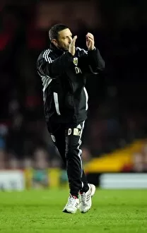 Images Dated 6th March 2012: Derek McInnes Celebrates Bristol City's Victory Over Leicester City, 06-03-12
