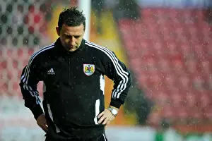 Framed Print : Derek McInnes: Disappointment at the Called-Off Championship Match between Bristol City and Watford (December 2012)