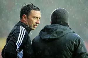 Bristol City V Watford (Postponed) Prints: Derek McInnes and Gianfranco Zola Confer After Championship Clash Between Bristol City and Watford