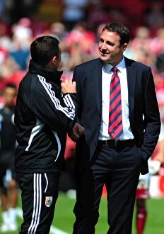 Bristol City v Cardiff City Collection: Derek McInnes and Malky Mackay Face Off: Championship Clash Between Bristol City and Cardiff City