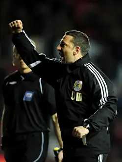 Bristol City V Leicester City Prints: Derek McInnes Triumphant Moment: Celebrating Bristol City's Victory Over Leicester City
