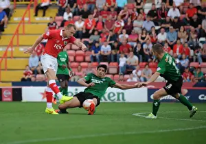 Determined Moment: Wilbraham's Decisive Shot for Bristol City Against Scunthorpe United, September 6, 2014