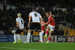 Images Dated 16th September 2014: Determined Moment: Wilbraham's Powerful Shot for Bristol City against Port Vale