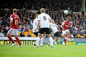 Port Vale V Bristol City Prints: Determined Striker: Jay Emmanuel-Thomas's Decisive Shot for Bristol City against Port Vale