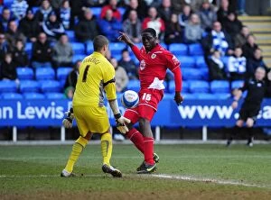 Images Dated 13th March 2010: Disallowed Goal: Akindode's Effort Fouls Gunnarsson in Reading vs. Bristol City (13/03/2010)