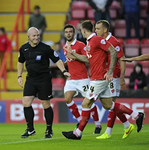 Disallowed: Referee Simon Hooper Rules Out Sam Baldock's Goal for Foul on Adam Legzdins during Bristol City vs Leyton Orient (August 19, 2014)
