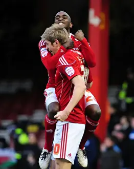 Bristol City V Cardiff City Prints: Double Delight: Campbell-Ryce and Stead's Euphoric Moment after Bristol City's Win vs
