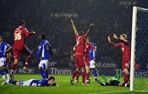 Images Dated 18th February 2011: Dramatic Equalizer: Marvin Elliott's Thrilling Goal for Bristol City Against Leicester City in