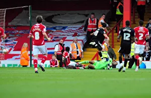 Dramatic Last-Minute Escape: George Boyd's Goal Attempt Cleared Off the Line by Bristol City's David James - Peterborough United vs. Bristol City, Championship Match, 15th October 2011