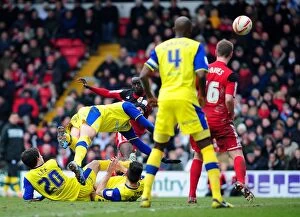 Images Dated 1st April 2013: Dramatic Moment: Albert Adomah's Thrilling Shot for Bristol City against Sheffield Wednesday
