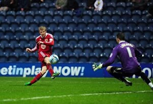 Images Dated 5th February 2011: Dramatic Moment: Clarkson Scores off Keogh's Rebound – Preston v Bristol City, Championship (2011)