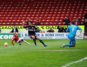 Walsall V Bristol City Prints: Dramatic Save: O'Donnell Denies Cunningham's Goal Attempt for Walsall Against Bristol City