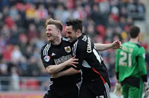 Rotherham United V Bristol City Prints: Elliott and Cunningham's Thrilling Goal Celebration: A Memorable Moment for Bristol City at Rotherham United