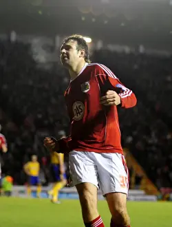 Bristol City V Derby County Prints: Euphoric Moment: Brett Pitman Scores the Championship Showdown Goal for Bristol City vs