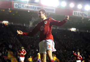 Bristol City V Derby County Prints: Euphoric Moment: Brett Pitman Scores the Championship Showdown Goal for Bristol City vs