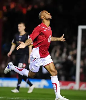 Bristol City V Barnsley Prints: Euphoric Moment: Danny Haynes Thrilling Goal Celebration vs Barnsley (Championship)