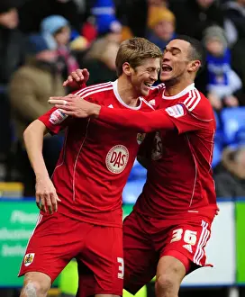 Reading V Bristol City Prints: Euphoric Moment: Jon Stead and Steven Caulker Celebrate Goal for Bristol City against Reading (December 26)