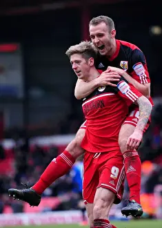 Bristol City V Barnsley Prints: Euphoric Moment: Stead and Kelly's Thrilling Goal Celebration for Bristol City (2013)
