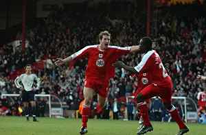 Framed Print : Exultant Moment: Lee Peacock's Thrilling Goal Celebration (03-04 Season) Framed Print : Exultant Moment: Lee Peacock's Thrilling Goal Celebration (03-04 Season)